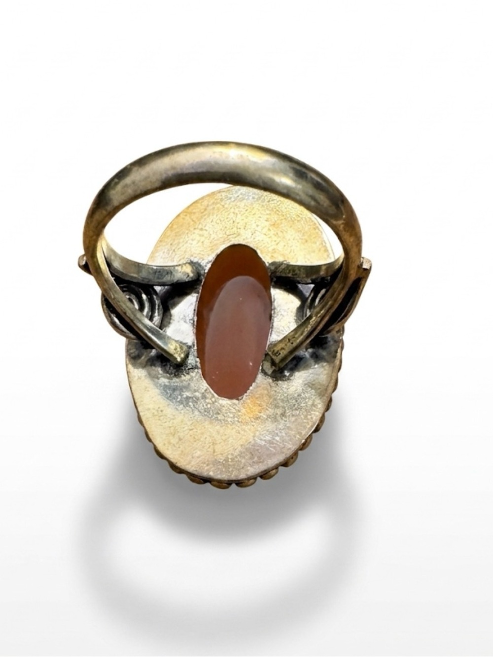 Rose Quartz Statement Ring | Sterling Silver Overlay | Boho Vintage Style Size 9 - Picture 4 of 5